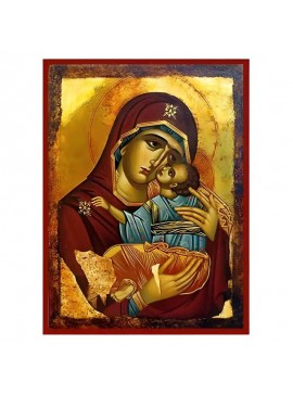 Εικόνα Ορθοδοξίας με περίγραμμα χρυσό σε ξύλο Φλαμουρίας  με  βάση Εικόνα Παναγία Γλυκοφιλούσα Χειροποίητη Ελληνορθόδοξη , Κρεμαστή πλάκα βυζαντινής τέχνης, χριστιανική τέχνη Διάσταση 45x35 cm (17,7 x 13,8 ίντσες) INTRAEK-6294671307