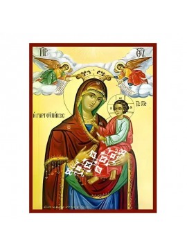 Εικόνα Ορθοδοξίας με περίγραμμα χρυσό σε ξύλο Φλαμουρίας  με  βάση Εικόνα Παναγία Γοργοϋπήκοος με Αγγελους Χειροποίητη Ελληνορθόδοξη , Κρεμαστή πλάκα βυζαντινής τέχνης, χριστιανική τέχνη Διάσταση 45x35 cm (17,7 x 13,8 ίντσες) INTRAEK-6294671290
