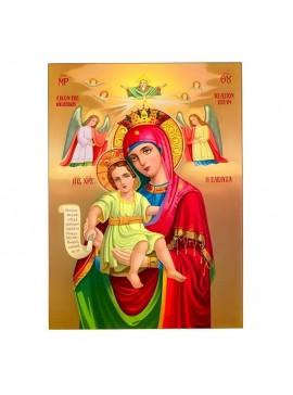 Εικόνα Ορθοδοξίας με περίγραμμα χρυσό σε ξύλο Φλαμουρίας  με  βάση Εικόνα Παναγία Ελεούσα, Άξιον Εστί Χειροποίητη Ελληνορθόδοξη , Κρεμαστή πλάκα βυζαντινής τέχνης, χριστιανική τέχνη Διάσταση 45x35 cm (17,7 x 13,8 ίντσες) INTRAEK-6294671288