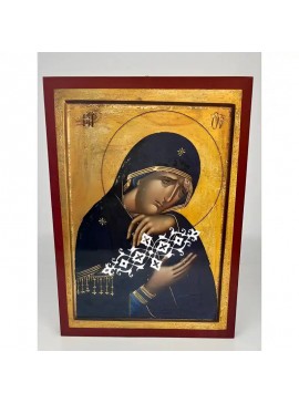 Εικόνα Ορθοδοξίας με περίγραμμα χρυσό σε ξύλο Φλαμουρίας  με  βάση Εικόνα Παναγία Θρηνωδούσα Χειροποίητη Ελληνορθόδοξη , Κρεμαστή πλάκα βυζαντινής τέχνης, χριστιανική τέχνη Διάσταση 45x35 cm (17,7 x 13,8 ίντσες) INTRAEK-6294671269