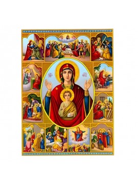 Εικόνα Ορθοδοξίας με περίγραμμα χρυσό σε ξύλο Φλαμουρίας  με  βάση Εικόνα Παναγία με Χριστό, ο Βίος Χειροποίητη Ελληνορθόδοξη , Κρεμαστή πλάκα βυζαντινής τέχνης, χριστιανική τέχνη Διάσταση 45x35 cm (17,7 x 13,8 ίντσες) INTRAEK-6294671256
