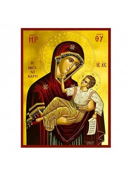 Εικόνα Ορθοδοξίας με περίγραμμα χρυσό σε ξύλο Φλαμουρίας  με  βάση Εικόνα Παναγία Μεγαλόχαρη Χειροποίητη Ελληνορθόδοξη , Κρεμαστή πλάκα βυζαντινής τέχνης, χριστιανική τέχνη Διάσταση 45x35 cm (17,7 x 13,8 ίντσες) INTRAEK-6294671252