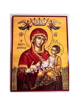 Εικόνα Ορθοδοξίας με περίγραμμα χρυσό σε ξύλο Φλαμουρίας  με  βάση Εικόνα Παναγία Μυρτιδιώτισσα Χειροποίητη Ελληνορθόδοξη , Κρεμαστή πλάκα βυζαντινής τέχνης, χριστιανική τέχνη Διάσταση 45x35 cm (17,7 x 13,8 ίντσες) INTRAEK-6294671250