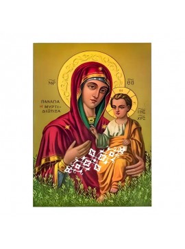 Εικόνα Ορθοδοξίας με περίγραμμα χρυσό σε ξύλο Φλαμουρίας  με  βάση Εικόνα Παναγία Μυρτιδιώτισσα Χειροποίητη Ελληνορθόδοξη , Κρεμαστή πλάκα βυζαντινής τέχνης, χριστιανική τέχνη Διάσταση 45x35 cm (17,7 x 13,8 ίντσες) INTRAEK-6294671247
