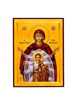 Εικόνα Ορθοδοξίας με περίγραμμα χρυσό σε ξύλο Φλαμουρίας  με  βάση Εικόνα Παναγία Πλατυτέρα των Ουρανών Χειροποίητη Ελληνορθόδοξη , Κρεμαστή πλάκα βυζαντινής τέχνης, χριστιανική τέχνη Διάσταση 45x35 cm (17,7 x 13,8 ίντσες) INTRAEK-6294671222