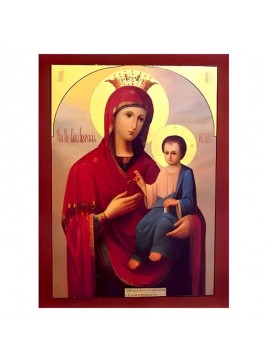 Εικόνα Ορθοδοξίας με περίγραμμα χρυσό σε ξύλο Φλαμουρίας  με  βάση Εικόνα Παναγία Πορταΐτισσα των Ιβήρων Χειροποίητη Ελληνορθόδοξη , Κρεμαστή πλάκα βυζαντινής τέχνης, χριστιανική τέχνη Διάσταση 45x35 cm (17,7 x 13,8 ίντσες) INTRAEK-6294671210