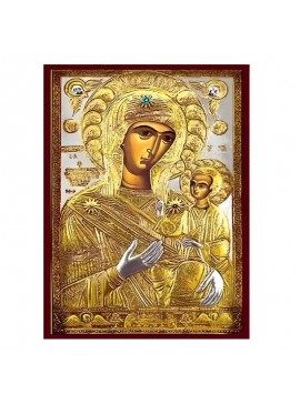 Εικόνα Ορθοδοξίας με περίγραμμα χρυσό σε ξύλο Φλαμουρίας  με  βάση Εικόνα Παναγία Προυσιώτισσα Χειροποίητη Ελληνορθόδοξη , Κρεμαστή πλάκα βυζαντινής τέχνης, χριστιανική τέχνη Διάσταση 45x35 cm (17,7 x 13,8 ίντσες) INTRAEK-6294671208