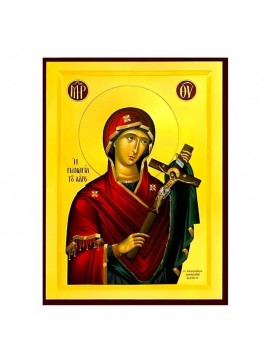 Εικόνα Ορθοδοξίας με περίγραμμα χρυσό σε ξύλο Φλαμουρίας  με  βάση Εικόνα Παναγία του Χάρου Χειροποίητη Ελληνορθόδοξη , Κρεμαστή πλάκα βυζαντινής τέχνης, χριστιανική τέχνη Διάσταση 45x35 cm (17,7 x 13,8 ίντσες) INTRAEK-6294671198