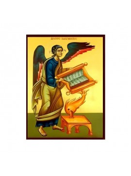 Εικόνα Ορθοδοξίας με περίγραμμα χρυσό σε ξύλο Φλαμουρίας  με  βάση Εικόνα Άγγελος Αναγνώστης Χειροποίητη Ελληνορθόδοξη , Κρεμαστή πλάκα βυζαντινής τέχνης, χριστιανική τέχνη Διάσταση 45x35 cm (17,7 x 13,8 ίντσες) INTRAEK-6294671180