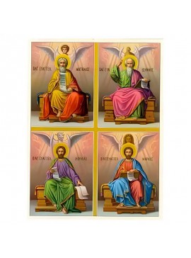 Εικόνα Ορθοδοξίας με περίγραμμα χρυσό σε ξύλο Φλαμουρίας  με  βάση Εικόνα Άγιοι Απόστολοι και Ευαγγελιστές, Μάρκος, Ματθαίος, Λουκάς και Ιωάννης Χειροποίητη Ελληνορθόδοξη , Κρεμαστή πλάκα βυζαντινής τέχνης, χριστιανική τέχνη Διάσταση 45x35 cm (17,7 x 13,8
