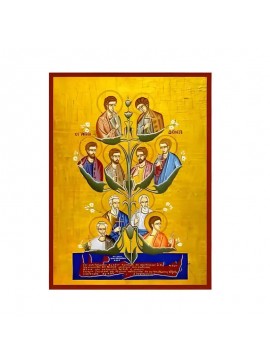 Εικόνα Ορθοδοξίας με περίγραμμα χρυσό σε ξύλο Φλαμουρίας  με  βάση Εικόνα Άγιοι Δέκα Κρήτης Χειροποίητη Ελληνορθόδοξη , Κρεμαστή πλάκα βυζαντινής τέχνης, χριστιανική τέχνη Διάσταση 45x35 cm (17,7 x 13,8 ίντσες) INTRAEK-6294671156