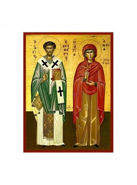 Εικόνα Ορθοδοξίας με περίγραμμα χρυσό σε ξύλο Φλαμουρίας  με  βάση Εικόνα Άγιοι Ελευθέριος και Ανθία Χειροποίητη Ελληνορθόδοξη , Κρεμαστή πλάκα βυζαντινής τέχνης, χριστιανική τέχνη Διάσταση 45x35 cm (17,7 x 13,8 ίντσες) INTRAEK-6294671152