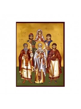 Εικόνα Ορθοδοξίας με περίγραμμα χρυσό σε ξύλο Φλαμουρίας  με  βάση Εικόνα Άγιοι Ευστράτιος, Αυξέντιος, Ευγένιος, Μαρδάριος, Ορέστης, Μάρτυρες Σεβαστείας και Λουκία Χειροποίητη Ελληνορθόδοξη , Κρεμαστή πλάκα βυζαντινής τέχνης, χριστιανική τέχνη Διάσταση 45