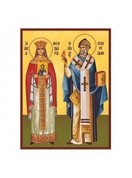 Εικόνα Ορθοδοξίας με περίγραμμα χρυσό σε ξύλο Φλαμουρίας  με  βάση Εικόνα Άγιοι Θεοδώρα Αυτοκράτειρα του Βυζαντίου και Σπυρίδων Επίσκοπος Τριμυθούντος Χειροποίητη Ελληνορθόδοξη , Κρεμαστή πλάκα βυζαντινής τέχνης, χριστιανική τέχνη Διάσταση 45x35 cm (17,7 