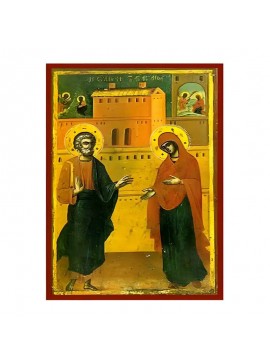 Εικόνα Ορθοδοξίας με περίγραμμα χρυσό σε ξύλο Φλαμουρίας  με  βάση Εικόνα Άγιοι Ιωακείμ και Άννα, Σύλληψη Χειροποίητη Ελληνορθόδοξη , Κρεμαστή πλάκα βυζαντινής τέχνης, χριστιανική τέχνη Διάσταση 45x35 cm (17,7 x 13,8 ίντσες) INTRAEK-6294671065