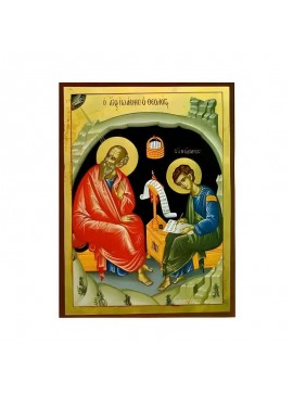 Εικόνα Ορθοδοξίας με περίγραμμα χρυσό σε ξύλο Φλαμουρίας  με  βάση Εικόνα Άγιοι Ιωάννης Θεολόγος και Πρόχορος Χειροποίητη Ελληνορθόδοξη , Κρεμαστή πλάκα βυζαντινής τέχνης, χριστιανική τέχνη Διάσταση 45x35 cm (17,7 x 13,8 ίντσες) INTRAEK-6294671137