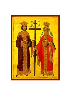 Εικόνα Ορθοδοξίας με περίγραμμα χρυσό σε ξύλο Φλαμουρίας  με  βάση Εικόνα Άγιοι Κωνσταντίνος και Ελένη Χειροποίητη Ελληνορθόδοξη , Κρεμαστή πλάκα βυζαντινής τέχνης, χριστιανική τέχνη Διάσταση 45x35 cm (17,7 x 13,8 ίντσες) INTRAEK-6294671131