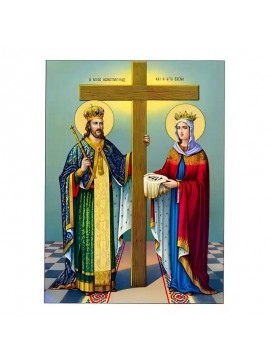 Εικόνα Ορθοδοξίας με περίγραμμα χρυσό σε ξύλο Φλαμουρίας  με  βάση Εικόνα Άγιοι Κωνσταντίνος και Ελένη Χειροποίητη Ελληνορθόδοξη , Κρεμαστή πλάκα βυζαντινής τέχνης, χριστιανική τέχνη Διάσταση 45x35 cm (17,7 x 13,8 ίντσες) INTRAEK-6294671126