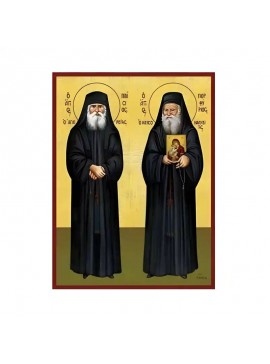 Εικόνα Ορθοδοξίας με περίγραμμα χρυσό σε ξύλο Φλαμουρίας  με  βάση Εικόνα Άγιοι Παΐσιος και Πορφύριος Χειροποίητη Ελληνορθόδοξη , Κρεμαστή πλάκα βυζαντινής τέχνης, χριστιανική τέχνη Διάσταση 45x35 cm (17,7 x 13,8 ίντσες) INTRAEK-6294671118