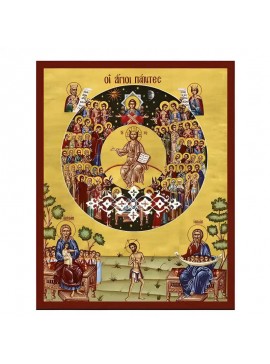 Εικόνα Ορθοδοξίας με περίγραμμα χρυσό σε ξύλο Φλαμουρίας  με  βάση Εικόνα Άγιοι Πάντες Χειροποίητη Ελληνορθόδοξη , Κρεμαστή πλάκα βυζαντινής τέχνης, χριστιανική τέχνη Διάσταση 45x35 cm (17,7 x 13,8 ίντσες) INTRAEK-6294671113