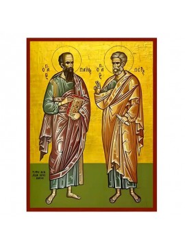 Εικόνα Ορθοδοξίας με περίγραμμα χρυσό σε ξύλο Φλαμουρίας  με  βάση Εικόνα Άγιοι Πέτρος και Παύλος Χειροποίητη Ελληνορθόδοξη , Κρεμαστή πλάκα βυζαντινής τέχνης, χριστιανική τέχνη Διάσταση 45x35 cm (17,7 x 13,8 ίντσες) INTRAEK-6294671110