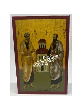 Εικόνα Ορθοδοξίας με περίγραμμα χρυσό σε ξύλο Φλαμουρίας  με  βάση Εικόνα Άγιοι Πέτρος και Παύλος Χειροποίητη Ελληνορθόδοξη , Κρεμαστή πλάκα βυζαντινής τέχνης, χριστιανική τέχνη Διάσταση 45x35 cm (17,7 x 13,8 ίντσες) INTRAEK-6294671109