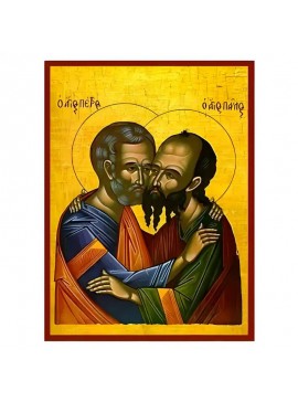 Εικόνα Ορθοδοξίας με περίγραμμα χρυσό σε ξύλο Φλαμουρίας  με  βάση Εικόνα Άγιοι Πέτρος και Παύλος Χειροποίητη Ελληνορθόδοξη , Κρεμαστή πλάκα βυζαντινής τέχνης, χριστιανική τέχνη Διάσταση 45x35 cm (17,7 x 13,8 ίντσες) INTRAEK-6294671108