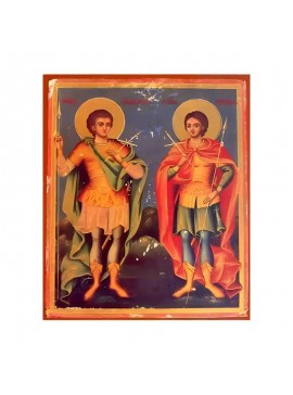 Εικόνα Ορθοδοξίας με περίγραμμα χρυσό σε ξύλο Φλαμουρίας  με  βάση Εικόνα Άγιοι Σέργιος και Βάκχος Χειροποίητη Ελληνορθόδοξη , Κρεμαστή πλάκα βυζαντινής τέχνης, χριστιανική τέχνη Διάσταση 45x35 cm (17,7 x 13,8 ίντσες) INTRAEK-6294671105