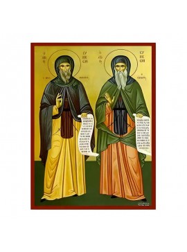 Εικόνα Ορθοδοξίας με περίγραμμα χρυσό σε ξύλο Φλαμουρίας  με  βάση Εικόνα Άγιοι Συμεών ο Νέος Θεολόγος και Συμεών ο Ευλαβής Χειροποίητη Ελληνορθόδοξη , Κρεμαστή πλάκα βυζαντινής τέχνης, χριστιανική τέχνη Διάσταση 45x35 cm (17,7 x 13,8 ίντσες) INTRAEK-6294