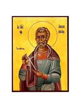 Εικόνα Ορθοδοξίας με περίγραμμα χρυσό σε ξύλο Φλαμουρίας  με  βάση Εικόνα Άγιος  Αχιλλέας Θράκης Χειροποίητη Ελληνορθόδοξη , Κρεμαστή πλάκα βυζαντινής τέχνης, χριστιανική τέχνη Διάσταση 45x35 cm (17,7 x 13,8 ίντσες) INTRAEK-6294671091