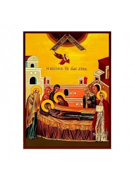 Εικόνα Ορθοδοξίας με περίγραμμα χρυσό σε ξύλο Φλαμουρίας  με  βάση Εικόνα Αγία Άννα, η Κοίμηση Χειροποίητη Ελληνορθόδοξη , Κρεμαστή πλάκα βυζαντινής τέχνης, χριστιανική τέχνη Διάσταση 45x35 cm (17,7 x 13,8 ίντσες) INTRAEK-6294671080