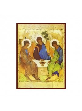 Εικόνα Ορθοδοξίας με περίγραμμα χρυσό σε ξύλο Φλαμουρίας  με  βάση Εικόνα Αγία Τριάδα - Τρεις Άγγελοι εκ της φιλοξενίας του Αβραάμ Χειροποίητη Ελληνορθόδοξη , Κρεμαστή πλάκα βυζαντινής τέχνης, χριστιανική τέχνη Διάσταση 45x35 cm (17,7 x 13,8 ίντσες) INTRA