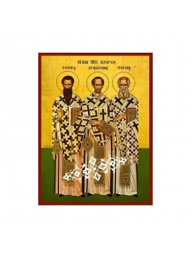Εικόνα Ορθοδοξίας με περίγραμμα χρυσό σε ξύλο Φλαμουρίας  με  βάση Εικόνα Άγιοι Τρείς Ιεράρχες Χειροποίητη Ελληνορθόδοξη , Κρεμαστή πλάκα βυζαντινής τέχνης, χριστιανική τέχνη Διάσταση 45x35 cm (17,7 x 13,8 ίντσες) INTRAEK-6294671063