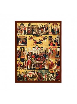 Εικόνα Ορθοδοξίας με περίγραμμα χρυσό σε ξύλο Φλαμουρίας  με  βάση Εικόνα Άγιος Σπυρίδων, η Κοίμηση Χειροποίητη Ελληνορθόδοξη , Κρεμαστή πλάκα βυζαντινής τέχνης, χριστιανική τέχνη Διάσταση 45x35 cm (17,7 x 13,8 ίντσες) INTRAEK-6294671054