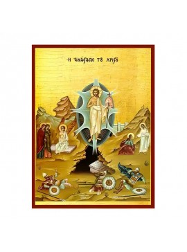 Εικόνα Ορθοδοξίας με περίγραμμα χρυσό σε ξύλο Φλαμουρίας  με  βάση Εικόνα Ανάσταση Χριστού Χειροποίητη Ελληνορθόδοξη , Κρεμαστή πλάκα βυζαντινής τέχνης, χριστιανική τέχνη Διάσταση 45x35 cm (17,7 x 13,8 ίντσες) INTRAEK-6294671038