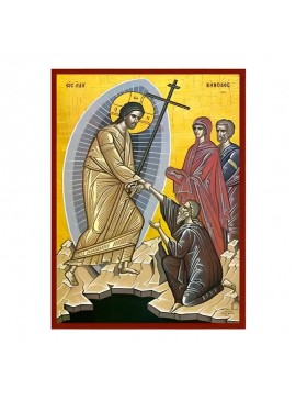 Εικόνα Ορθοδοξίας με περίγραμμα χρυσό σε ξύλο Φλαμουρίας  με  βάση Εικόνα Ανάσταση Χριστού, Άδου Κάθοδος Χειροποίητη Ελληνορθόδοξη , Κρεμαστή πλάκα βυζαντινής τέχνης, χριστιανική τέχνη Διάσταση 45x35 cm (17,7 x 13,8 ίντσες) INTRAEK-6294671033