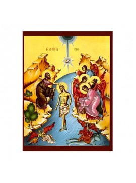 Εικόνα Ορθοδοξίας με περίγραμμα χρυσό σε ξύλο Φλαμουρίας  με  βάση Εικόνα Βάπτιση του Χριστού Χειροποίητη Ελληνορθόδοξη , Κρεμαστή πλάκα βυζαντινής τέχνης, χριστιανική τέχνη Διάσταση 45x35 cm (17,7 x 13,8 ίντσες) INTRAEK-6294671022