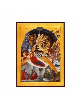 Εικόνα Ορθοδοξίας με περίγραμμα χρυσό σε ξύλο Φλαμουρίας  με  βάση Εικόνα Γέννηση του Χριστού Χειροποίητη Ελληνορθόδοξη , Κρεμαστή πλάκα βυζαντινής τέχνης, χριστιανική τέχνη Διάσταση 45x35 cm (17,7 x 13,8 ίντσες) INTRAEK-6294671011