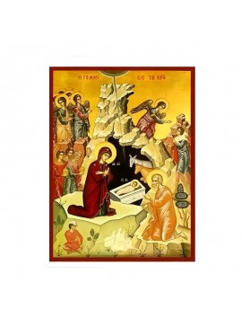 Εικόνα Ορθοδοξίας με περίγραμμα χρυσό σε ξύλο Φλαμουρίας  με  βάση Εικόνα Γέννηση του Χριστού Χειροποίητη Ελληνορθόδοξη , Κρεμαστή πλάκα βυζαντινής τέχνης, χριστιανική τέχνη Διάσταση 45x35 cm (17,7 x 13,8 ίντσες) INTRAEK-6294671010