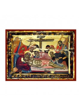 Εικόνα Ορθοδοξίας με περίγραμμα χρυσό σε ξύλο Φλαμουρίας  με  βάση Εικόνα Επιτάφιος Θρήνος Χειροποίητη Ελληνορθόδοξη , Κρεμαστή πλάκα βυζαντινής τέχνης, χριστιανική τέχνη Διάσταση 45x35 cm (17,7 x 13,8 ίντσες) INTRAEK-6294670994