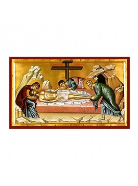 Εικόνα Ορθοδοξίας με περίγραμμα χρυσό σε ξύλο Φλαμουρίας  με  βάση Εικόνα Επιτάφιος Θρήνος Χειροποίητη Ελληνορθόδοξη , Κρεμαστή πλάκα βυζαντινής τέχνης, χριστιανική τέχνη Διάσταση 45x35 cm (17,7 x 13,8 ίντσες) INTRAEK-6294670992