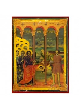 Εικόνα Ορθοδοξίας με περίγραμμα χρυσό σε ξύλο Φλαμουρίας  με  βάση Εικόνα Κυριακή του Παραλύτου Χειροποίητη Ελληνορθόδοξη , Κρεμαστή πλάκα βυζαντινής τέχνης, χριστιανική τέχνη Διάσταση 45x35 cm (17,7 x 13,8 ίντσες) INTRAEK-6294670977