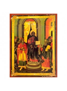 Εικόνα Ορθοδοξίας με περίγραμμα χρυσό σε ξύλο Φλαμουρίας  με  βάση Εικόνα Μεσοπεντηκοστή Χειροποίητη Ελληνορθόδοξη , Κρεμαστή πλάκα βυζαντινής τέχνης, χριστιανική τέχνη Διάσταση 45x35 cm (17,7 x 13,8 ίντσες) INTRAEK-6294670976
