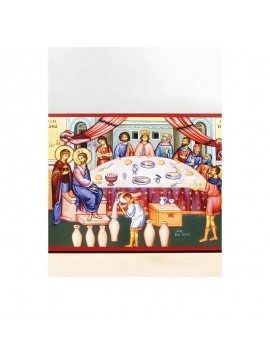 Εικόνα Ορθοδοξίας με περίγραμμα χρυσό σε ξύλο Φλαμουρίας  με  βάση Γάμος Ιησούς Χριστός στην Κανά, Ξύλινη Χειροποίητη Εικόνα Ελληνικού Premium Βυζαντινού Στυλ τοίχου που κρεμιέται σε ξύλινη πλάκα Ορθόδοξο θρησκευτικό θέμα Χειροποίητη Ελληνορθόδοξη εικόνα 