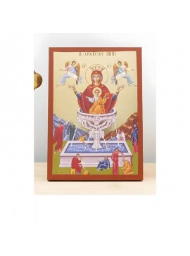 Εικόνα Ορθοδοξίας με περίγραμμα χρυσό σε ξύλο Φλαμουρίας  με  βάση Παναγία η Ζωοδόχος Πηγή με τον Ιησού και τους Αγγέλους, Ξύλινη Χειροποίητη Εικόνα με Ψηφιακή Εκτύπωση Ελληνικό Βυζαντινό Στυλ επιτοίχιο Χειροποίητη Ελληνορθόδοξη εικόνα του Ιησού Χριστού, 