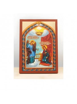 Εικόνα Ορθοδοξίας με περίγραμμα χρυσό σε ξύλο Φλαμουρίας  με  βάση Ο Ευαγγελισμός της Θεοτόκου "Τήνος", Ξύλινη Χειροποίητη Εικόνα με Φύλλο Χρυσού Ελληνικού Premium Βυζαντινού Στυλ Επιτοίχια Θρησκευτικό Θέμα Χειροποίητη Ελληνορθόδοξη εικόνα του Ιησού Χριστ