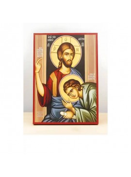 Εικόνα Ορθοδοξίας με περίγραμμα χρυσό σε ξύλο Φλαμουρίας  με  βάση Σκηνή του Ιησού Χριστού για τον Μυστικό Δείπνο, Ξύλινη Χειροποίητη Εικόνα Ελληνικού Premium Βυζαντινού Στυλ Κρεμασμένο σε ξύλινη πλάκα Θρησκευτικό θέμα Χειροποίητη Ελληνορθόδοξη εικόνα του