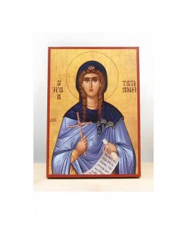 Σετ 2 τεμαχίων – Εικόνα Ορθοδοξίας με περίγραμμα χρυσό σε ξύλο Φλαμουρίας  με  βάση Αγία Τατιάνα της Ρώμης, Ξύλινη Χειροποίητη Εικόνα Ελληνικού Premium Βυζαντινού Στυλ Κρεμασμένη σε ξύλινη πλάκα Χειροποίητη Ελληνορθόδοξη εικόνα του Ιησού Χριστού, Κρεμαστή