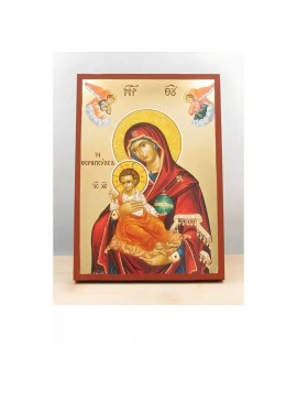 Εικόνα Ορθοδοξίας με περίγραμμα χρυσό σε ξύλο Φλαμουρίας  με  βάση Παναγία η Θεραπεύτρια «Θεραπούσα» με τον Ιησού, Ξύλινη Χειροποίητη Εικόνα με Ψηφιακή Εκτύπωση Ελληνικό Βυζαντινού ύφους Premium Κρεμασμένο σε Ξυλόπλακα Χειροποίητη Ελληνορθόδοξη εικόνα του