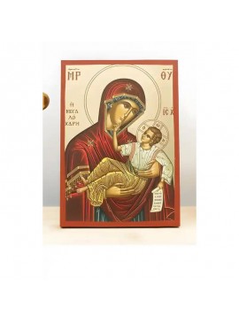 Εικόνα Ορθοδοξίας με περίγραμμα χρυσό σε ξύλο Φλαμουρίας  με  βάση Παναγία της Μεγάλης Χάριτος "Μεγαλόχαρη" με τον Ιησού, Ξύλινη Χειροποίητη Εικόνα με  Ψηφιακή Εκτύπωση Ελληνικό Premium Βυζαντινό Στυλ Κρεμαστό Θρησκευτικό Χειροποίητη Ελληνορθόδοξη εικόνα 